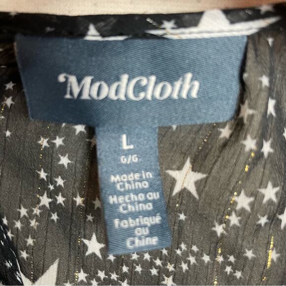 Modcloth Black Sheer Sparkle Star Long Sleeve Top Large - Picture 7 of 7